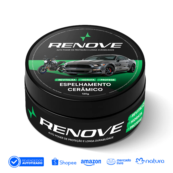 Cera Espelhamento RENOVE – Remove Riscos, Repele Água, Proteção Sol e Chuva, Brilho Intenso com cera - Oferta Imperdível 2025